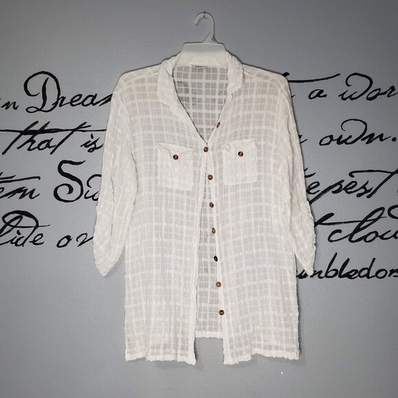 Raviya Plus Size White Button Up Cover Up, 3X - Picture 1 of 7